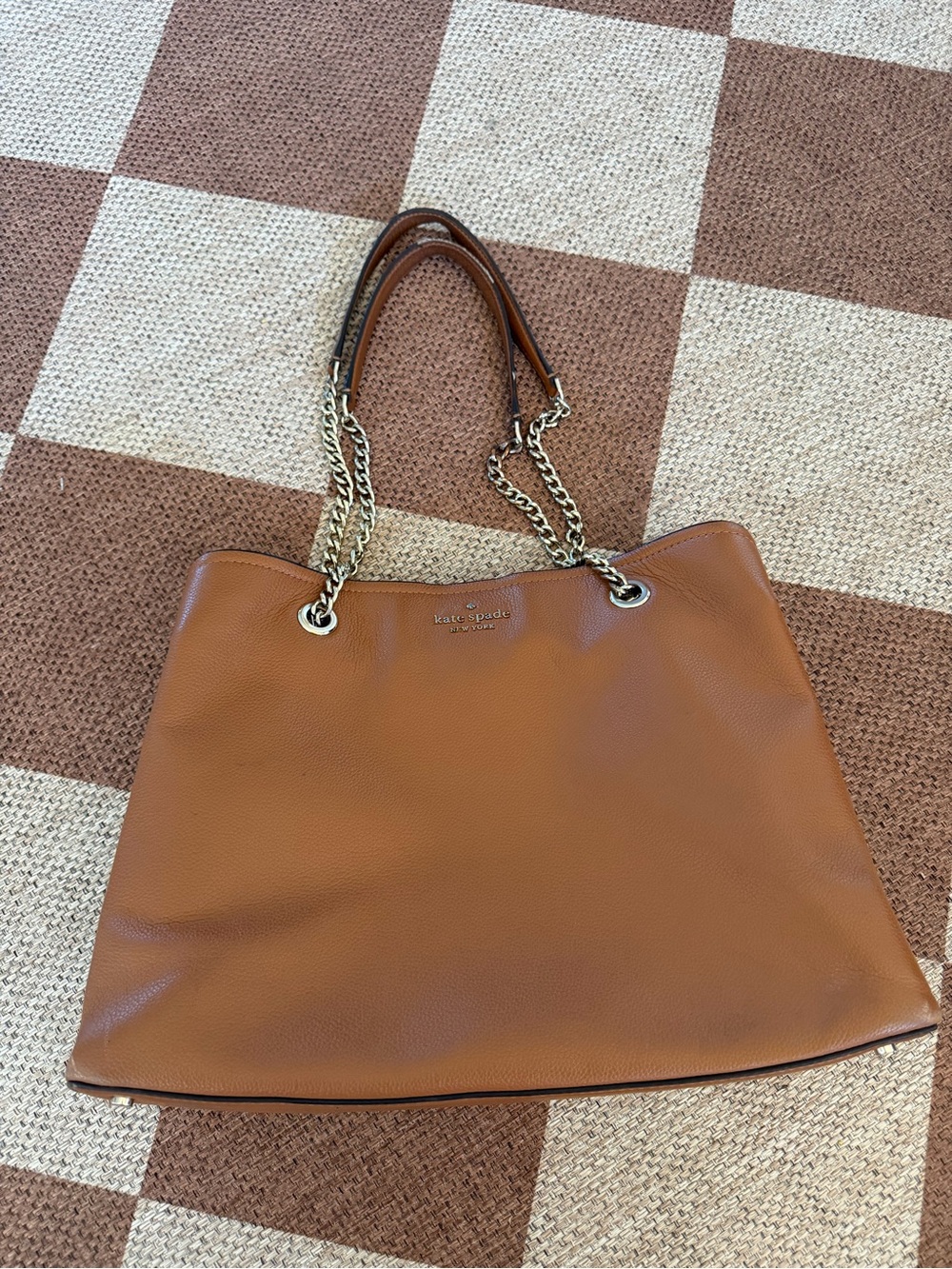 Kate Spade Brown Pebbled Leather Chain Strap Tote Bag Large 11x15